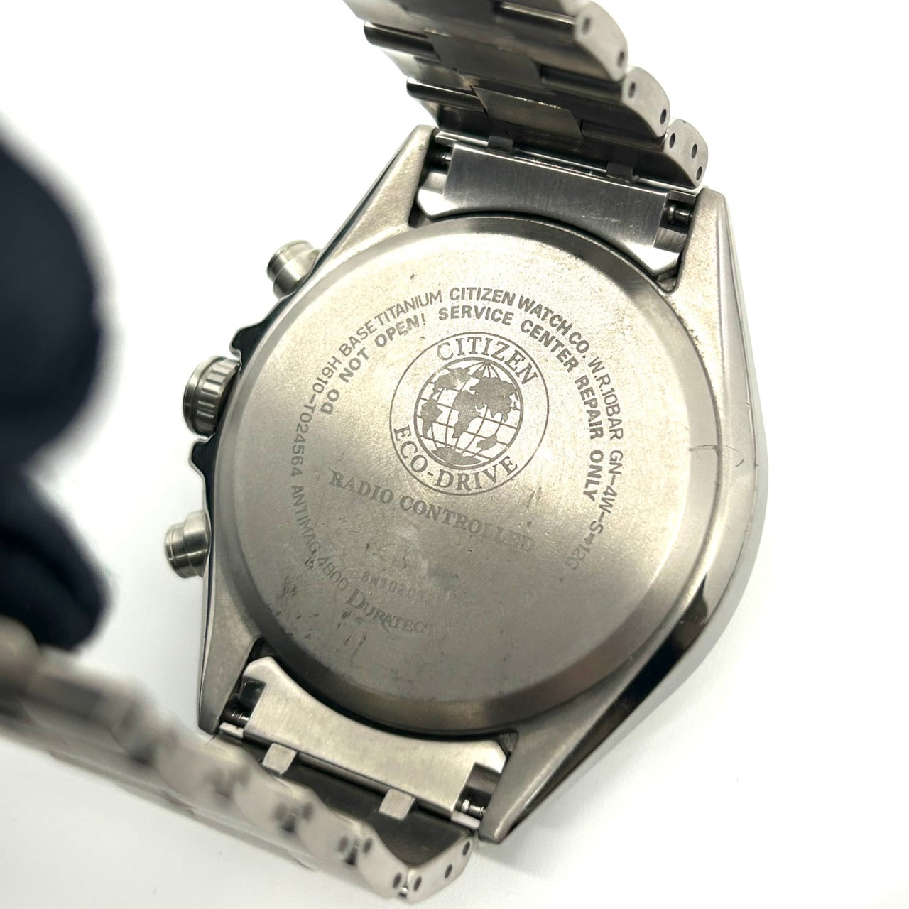 【極美品/稼働品】citizen シチズン アテッサ 腕時計 メンズ H610-T024564 エコドライブ 電波ソーラー クロノグラフ ワールドタイム デイト チタン ブルー文字盤 アナログ ビジネス 高機能 軽量 スタイリッシュ G2