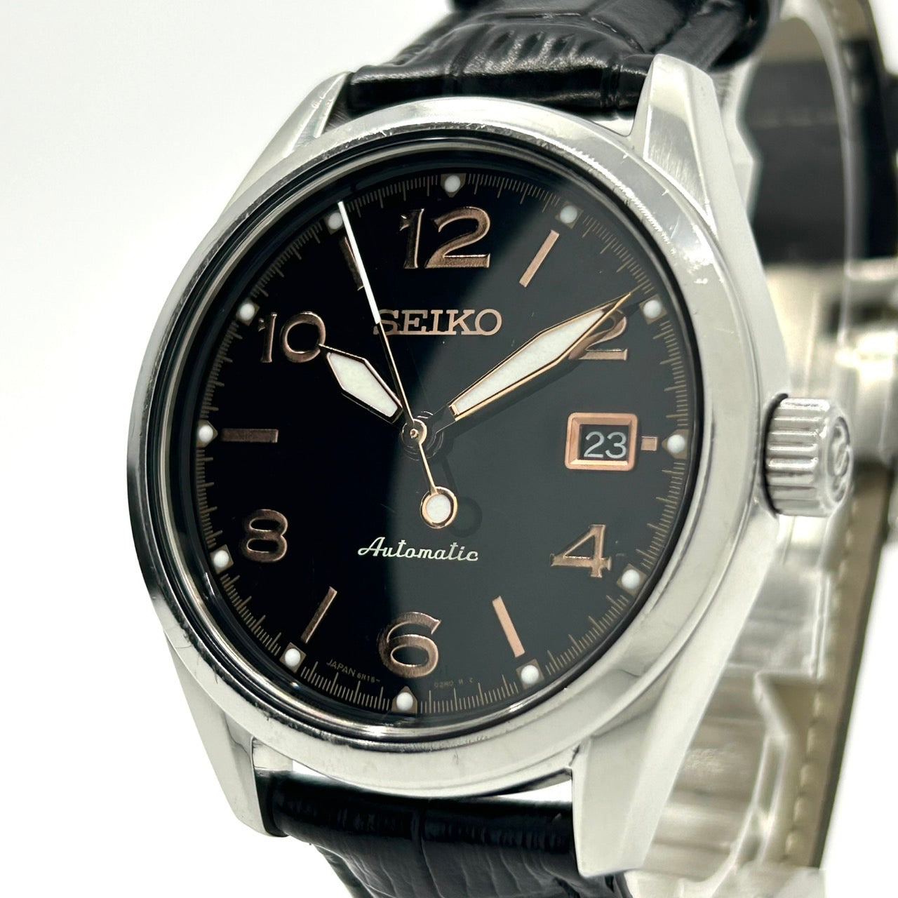 極美品 セイコー SEIKO プレサージュ 60周年記念 自動巻き メンズ腕時計 6R15-03K0 1956本限定 黒文字盤 デイト バックスケルトン レザー SS ドレスウォッチ エレガント クラシック G2