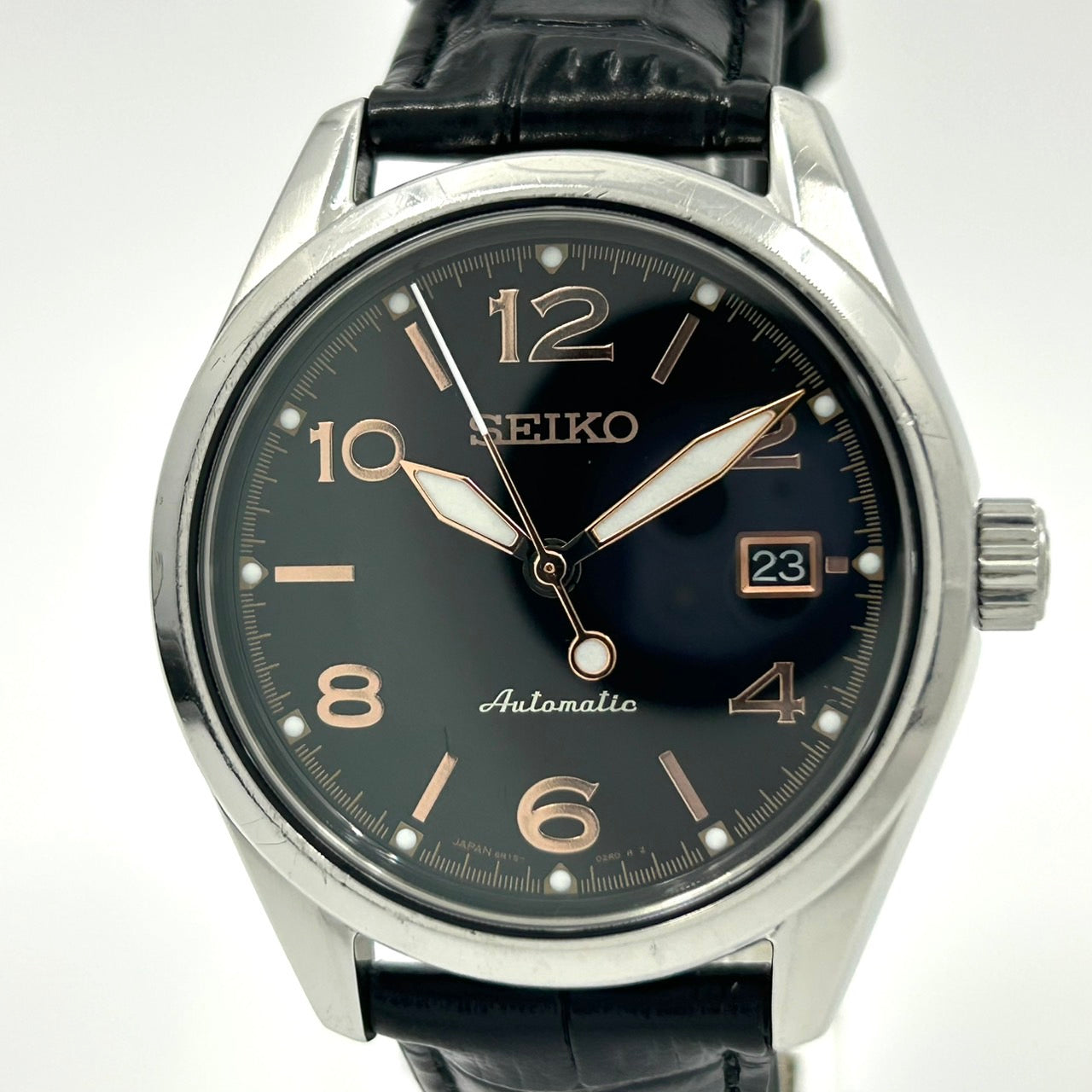 極美品 セイコー SEIKO プレサージュ 60周年記念 自動巻き メンズ腕時計 6R15-03K0 1956本限定 黒文字盤 デイト バックスケルトン レザー SS ドレスウォッチ エレガント クラシック G2