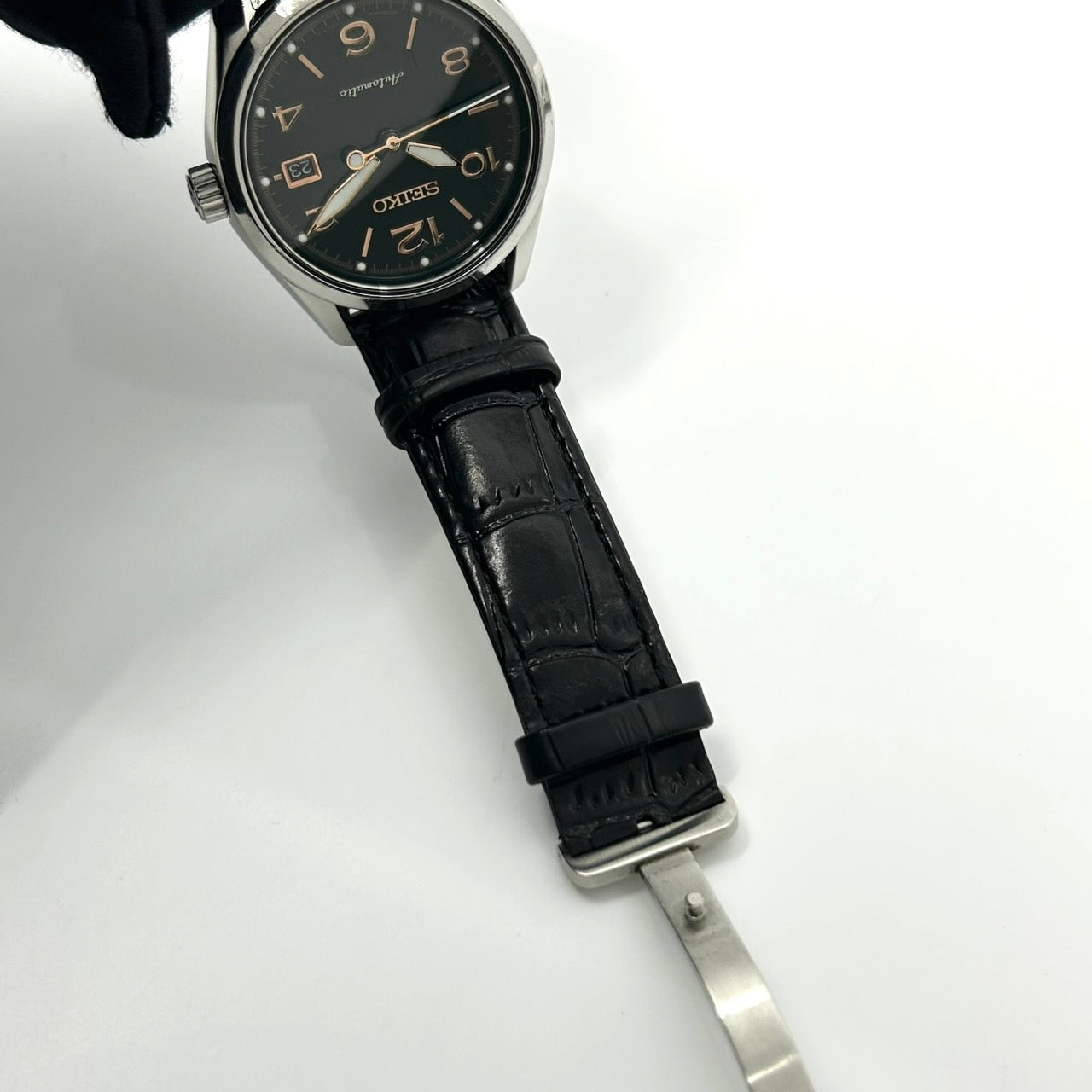 極美品 セイコー SEIKO プレサージュ 60周年記念 自動巻き メンズ腕時計 6R15-03K0 1956本限定 黒文字盤 デイト バックスケルトン レザー SS ドレスウォッチ エレガント クラシック G2