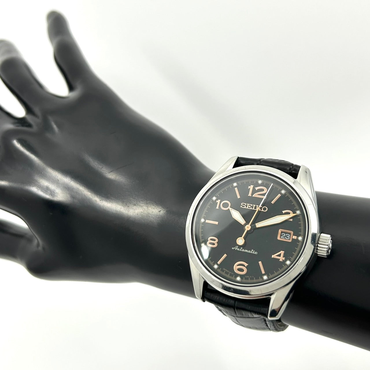 極美品 セイコー SEIKO プレサージュ 60周年記念 自動巻き メンズ腕時計 6R15-03K0 1956本限定 黒文字盤 デイト バックスケルトン レザー SS ドレスウォッチ エレガント クラシック G2