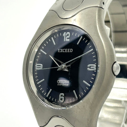 【稼働品】シチズン エクシード 腕時計 メンズ A780-H21602 TA エコドライブ チタン ソーラー 黒文字盤 アナログ シルバー 軽量 ビジネス クラシック エレガント シンプル スポーティー ドレスウォッチ クリーニング済 G2