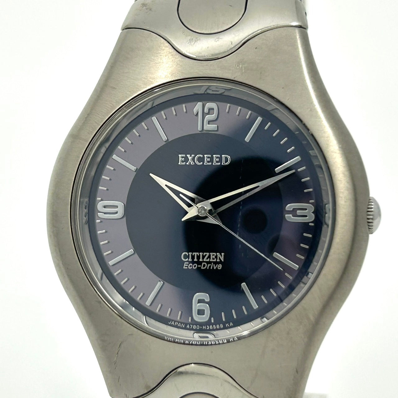 【稼働品】シチズン エクシード 腕時計 メンズ A780-H21602 TA エコドライブ チタン ソーラー 黒文字盤 アナログ シルバー 軽量 ビジネス クラシック エレガント シンプル スポーティー ドレスウォッチ クリーニング済 G2