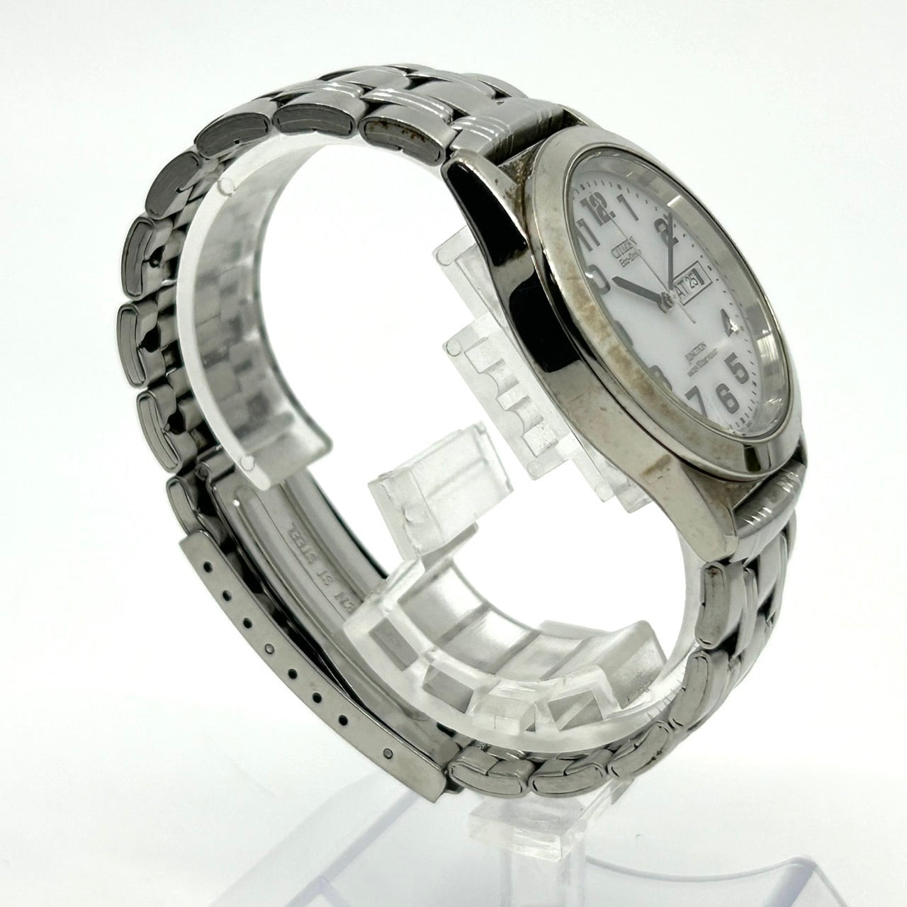 【稼働品】シチズン ジャンクション エコドライブ 腕時計 8800-K13561 CK ユニセックス ソーラー デイデイト アナログ 白文字盤 シルバー ステンレス シンプル クラシック カジュアル ビジネス 通勤 通学 ユニセックス クリーニング済 G2