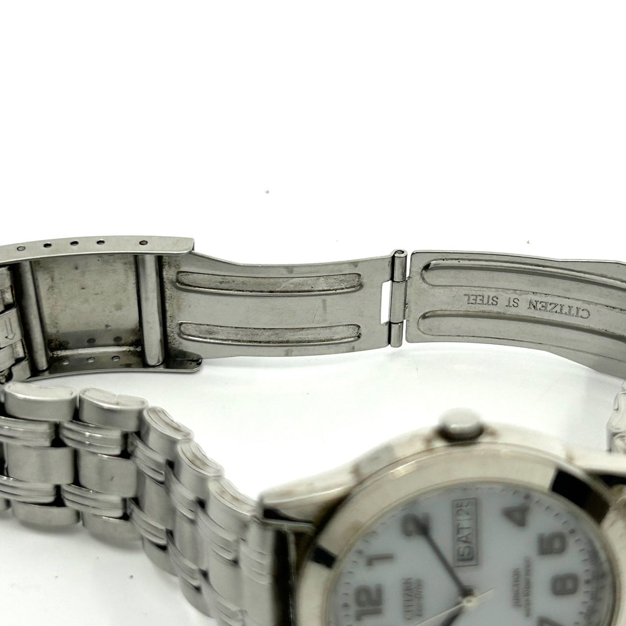 【稼働品】シチズン ジャンクション エコドライブ 腕時計 8800-K13561 CK ユニセックス ソーラー デイデイト アナログ 白文字盤 シルバー ステンレス シンプル クラシック カジュアル ビジネス 通勤 通学 ユニセックス クリーニング済 G2