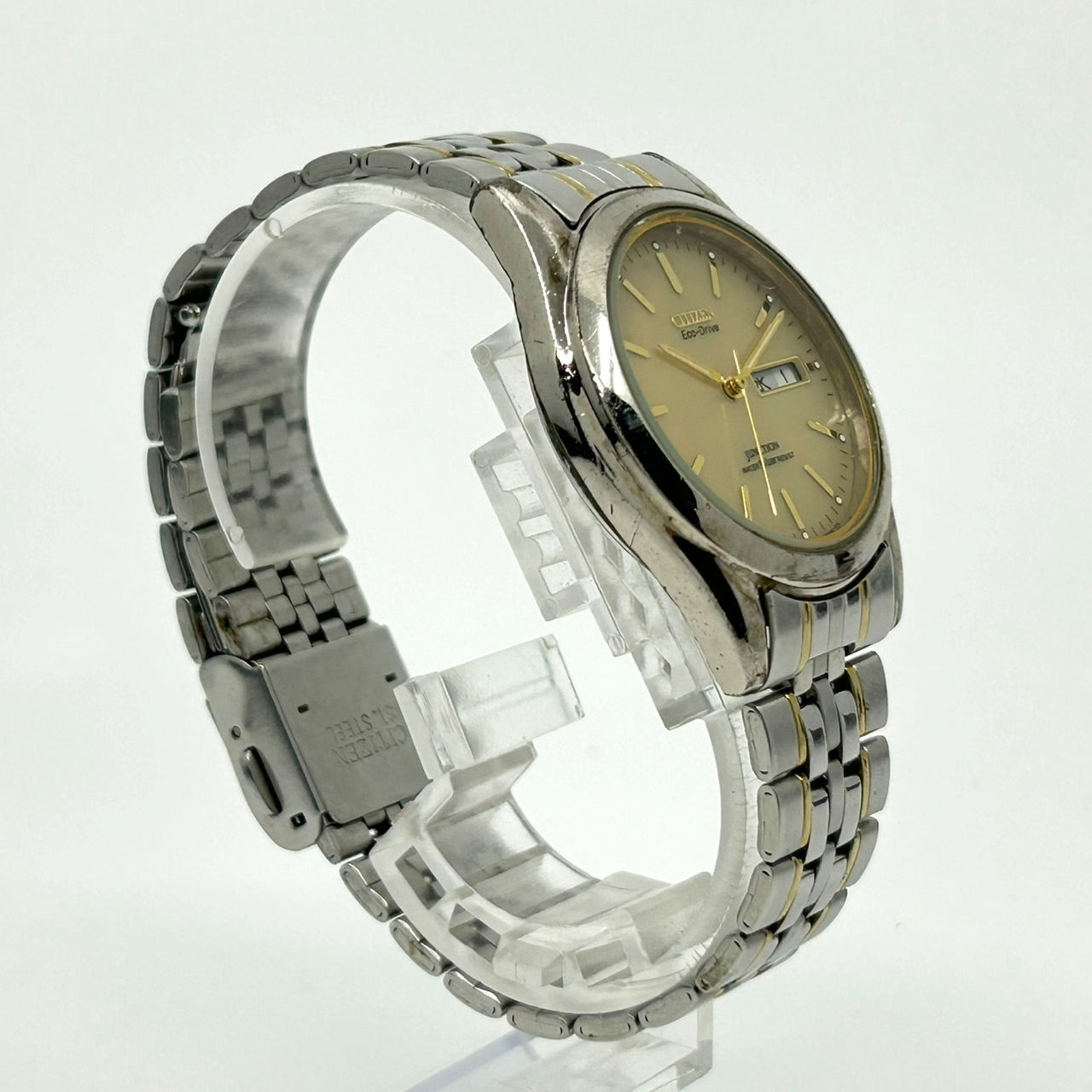 【稼働品】citizen シチズン ジャンクション エコドライブ 腕時計 E100-F0398T CK メンズ レディース ソーラー デイデイト アナログ ゴールド文字盤 コンビカラー ヴィンテージ クラシック カジュアル ビジネス 通勤 ユニセックス G1