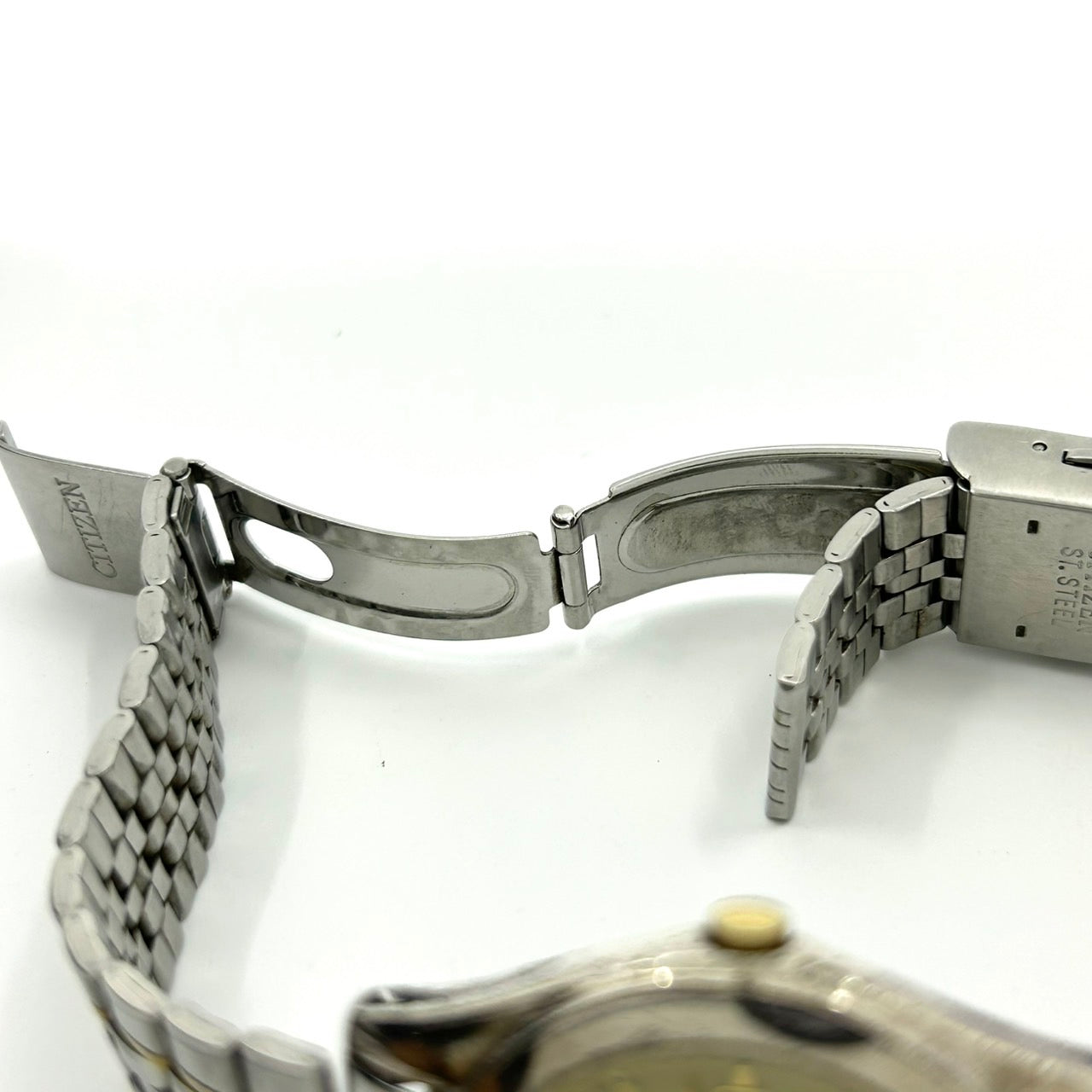 【稼働品】citizen シチズン ジャンクション エコドライブ 腕時計 E100-F0398T CK メンズ レディース ソーラー デイデイト アナログ ゴールド文字盤 コンビカラー ヴィンテージ クラシック カジュアル ビジネス 通勤 ユニセックス G1