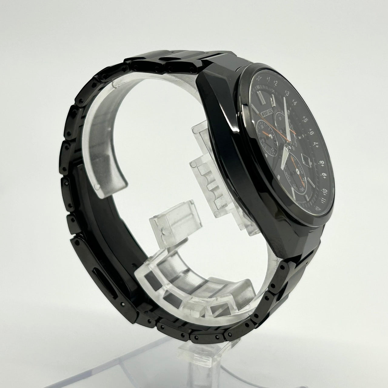 【未使用級/箱付】シチズン アテッサ 腕時計 メンズ E660-S121957 エコドライブ 電波ソーラー クロノグラフ ワールドタイム デイト チタン ブラック文字盤 アナログ ビジネス 高機能 軽量 スタイリッシュ エレガント 高級 クリーニング済 G