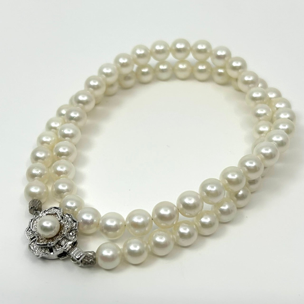 極美品 Near Mint 本真珠 あこや真珠 養殖真珠 パール ラウンド ホワイト ネックレス ペンダント レディース 6.5mm-6.9mm シルバー留め具刻印 冠婚葬祭 フォーマル カジュアル 全長約45cm i6