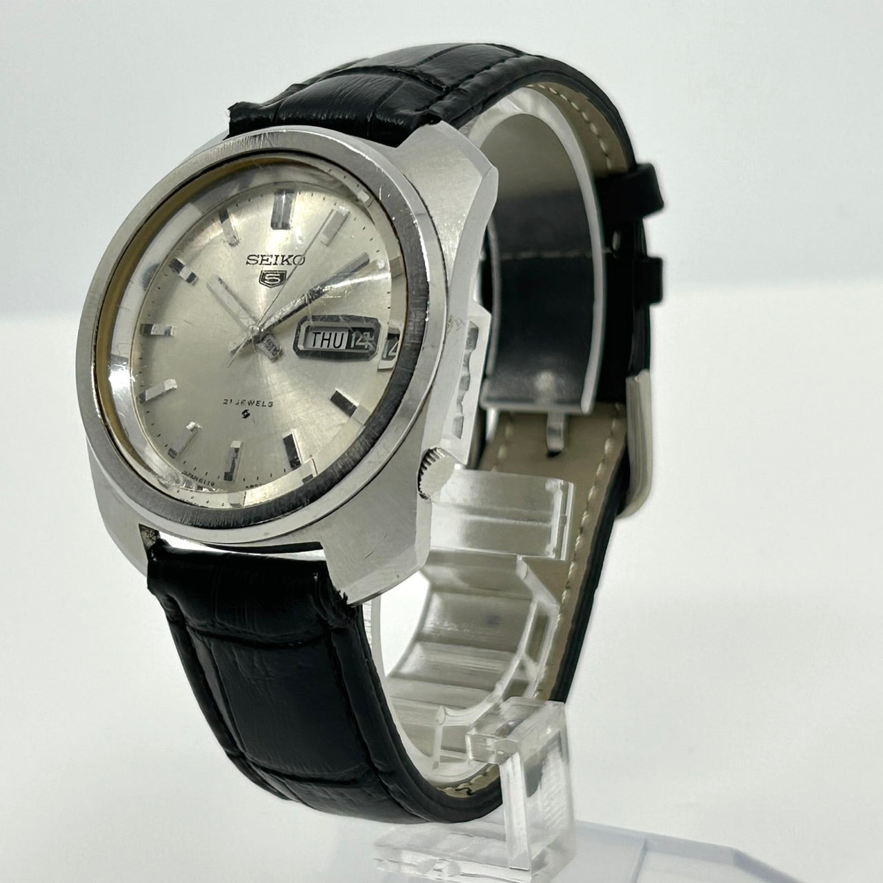 【稼働品/新品ベルト】SEIKO セイコー 5 ファイブ 腕時計 メンズ 自動巻き 6119-8220 21石 デイデイト シルバー文字盤 アナログ ビンテージ アンティーク クラシック レトロ ビジネスウォッチ クリーニング済 G4