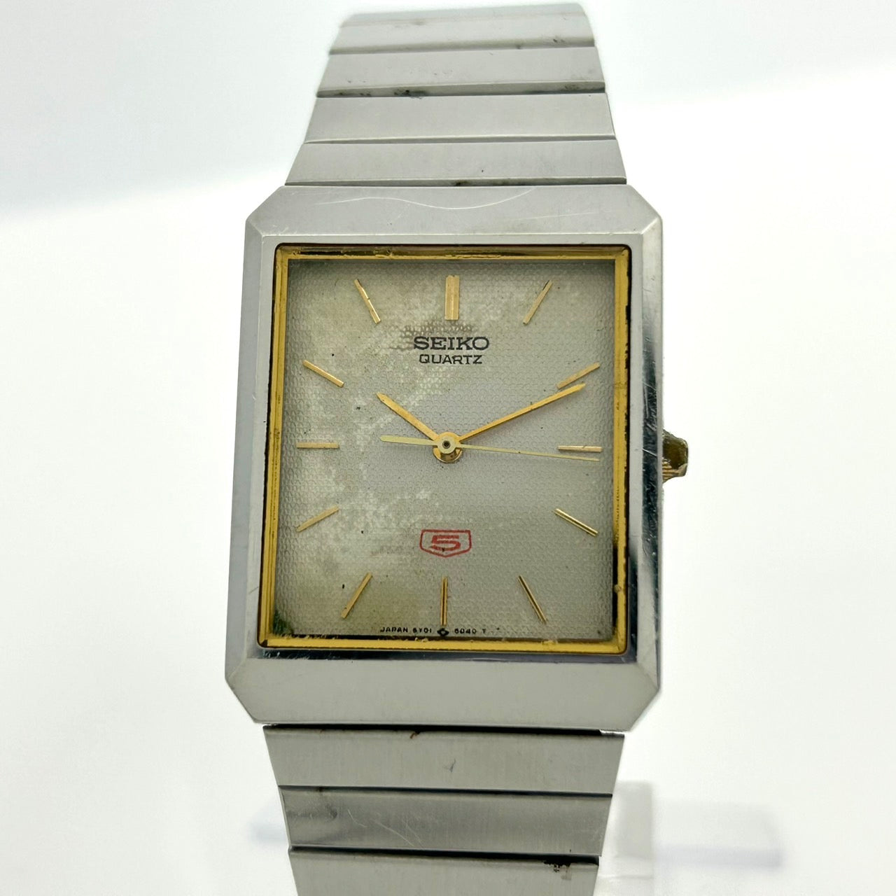 【電池交換済／稼働品】 SEIKO セイコー クオーツ 5Y01-5040 メンズ 腕時計 スクエア シルバー ゴールド コンビ アナログ ビンテージ アンティーク レトロ クラシック ドレスウォッチ ビジネス クリーニング済 G4