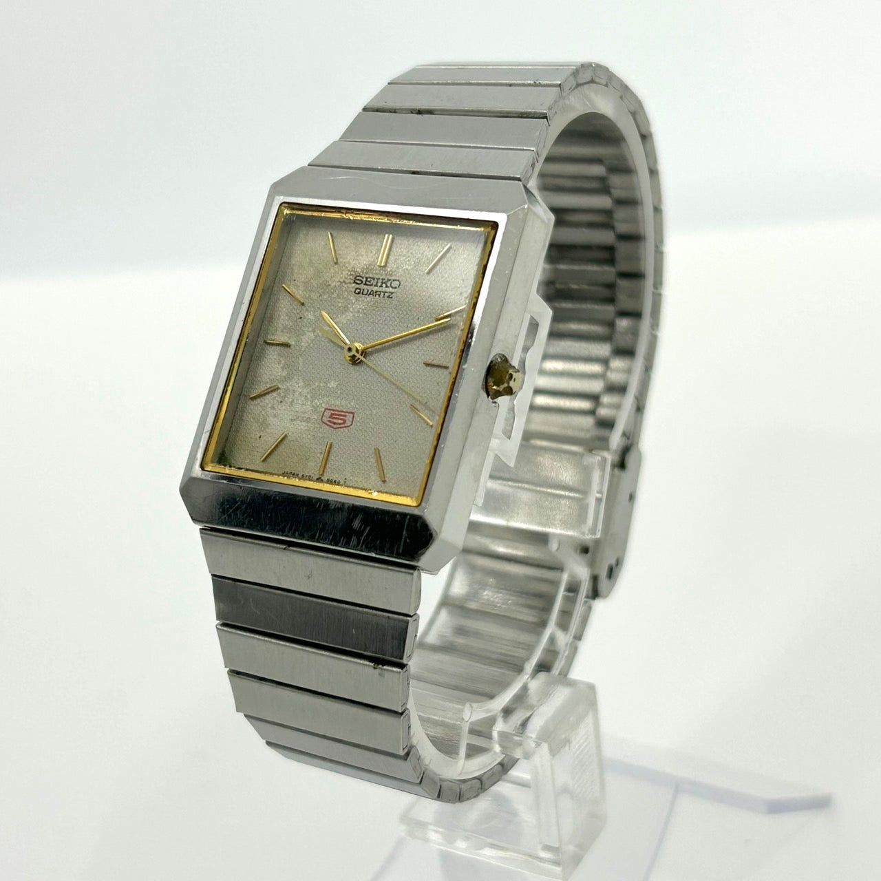【電池交換済／稼働品】 SEIKO セイコー クオーツ 5Y01-5040 メンズ 腕時計 スクエア シルバー ゴールド コンビ アナログ ビンテージ アンティーク レトロ クラシック ドレスウォッチ ビジネス クリーニング済 G4