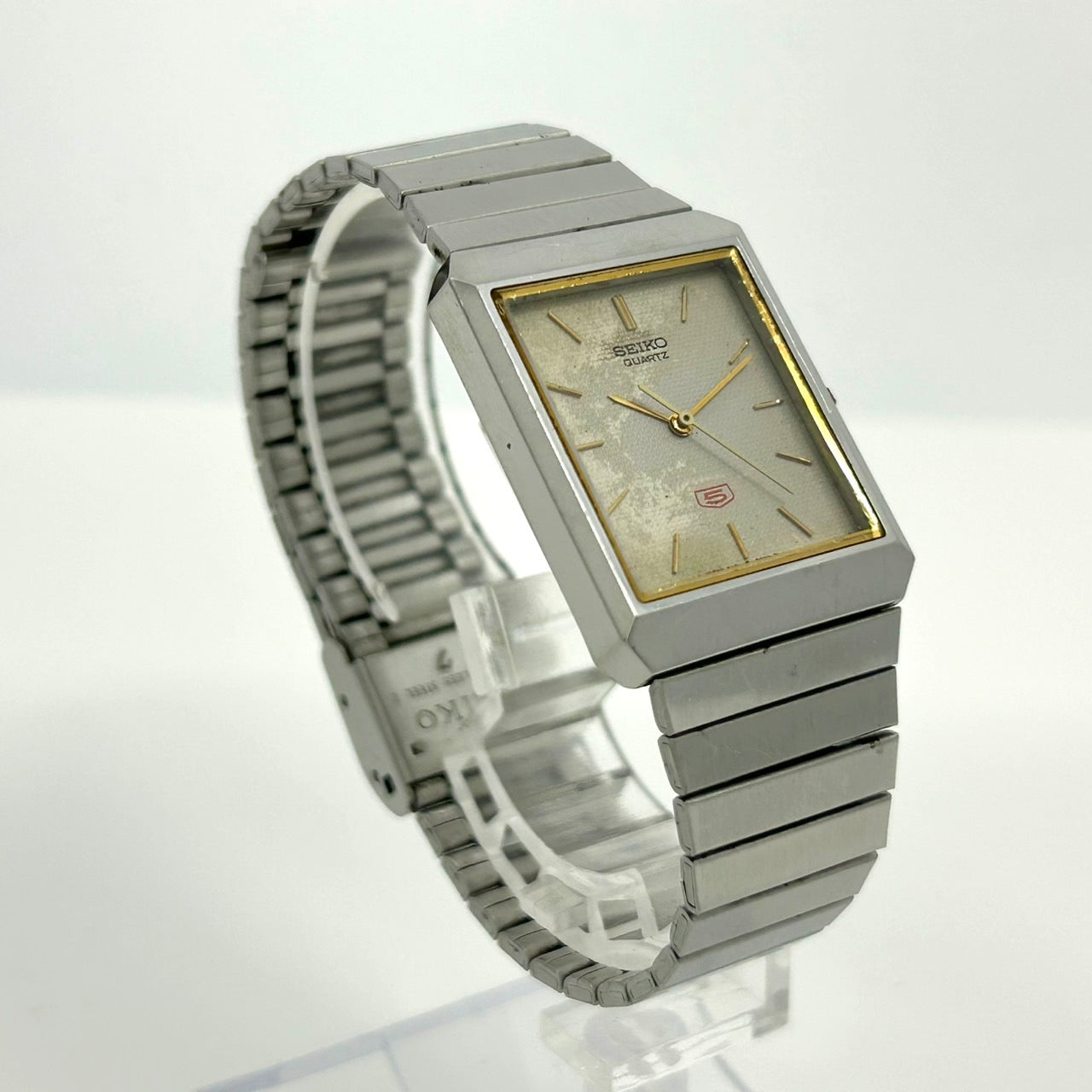 【電池交換済／稼働品】 SEIKO セイコー クオーツ 5Y01-5040 メンズ 腕時計 スクエア シルバー ゴールド コンビ アナログ ビンテージ アンティーク レトロ クラシック ドレスウォッチ ビジネス クリーニング済 G4