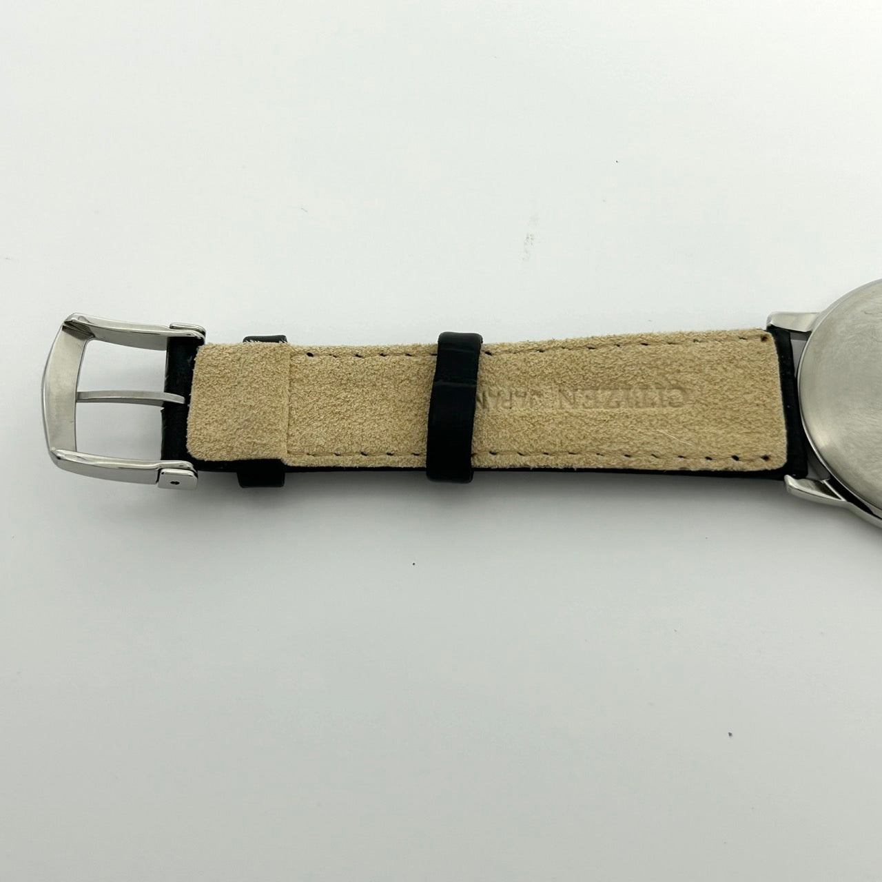 【稼働品/極美品/箱付】CITIZEN シチズン STILETTO G431-T011683 エコドライブ メンズ 腕時計 ソーラー 薄型 シルバー 白文字盤 ブラックレザーベルト ドレスウォッチ エレガント クラシック ビジネス クリーニング済 G