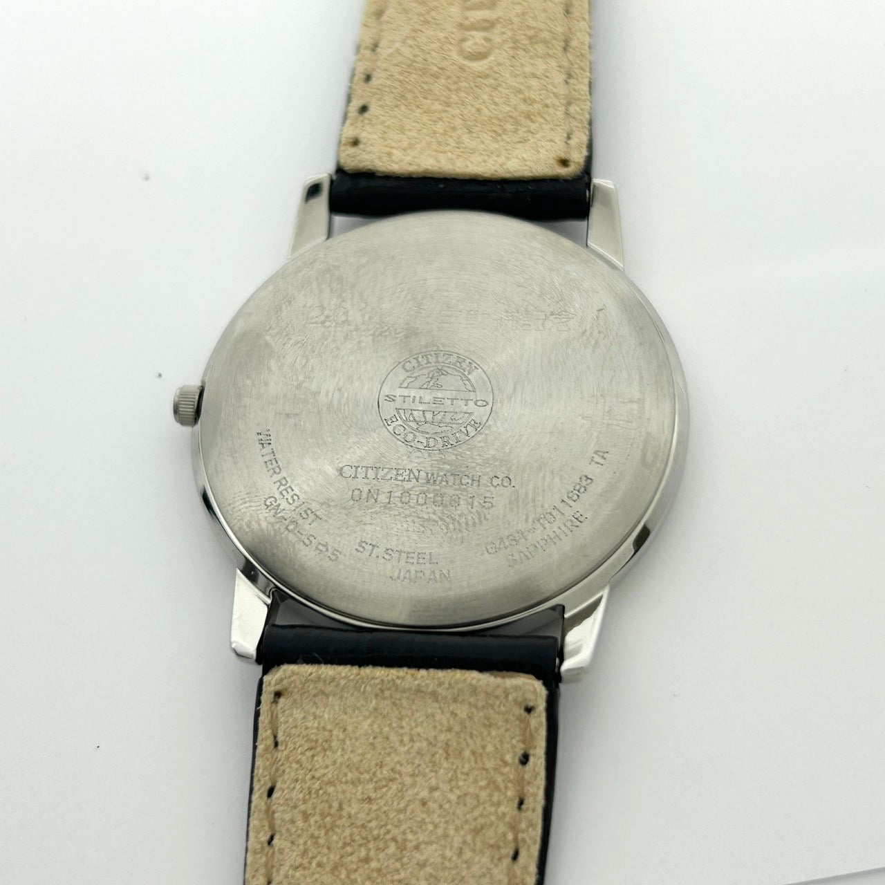 【稼働品/極美品/箱付】CITIZEN シチズン STILETTO G431-T011683 エコドライブ メンズ 腕時計 ソーラー 薄型 シルバー 白文字盤 ブラックレザーベルト ドレスウォッチ エレガント クラシック ビジネス クリーニング済 G