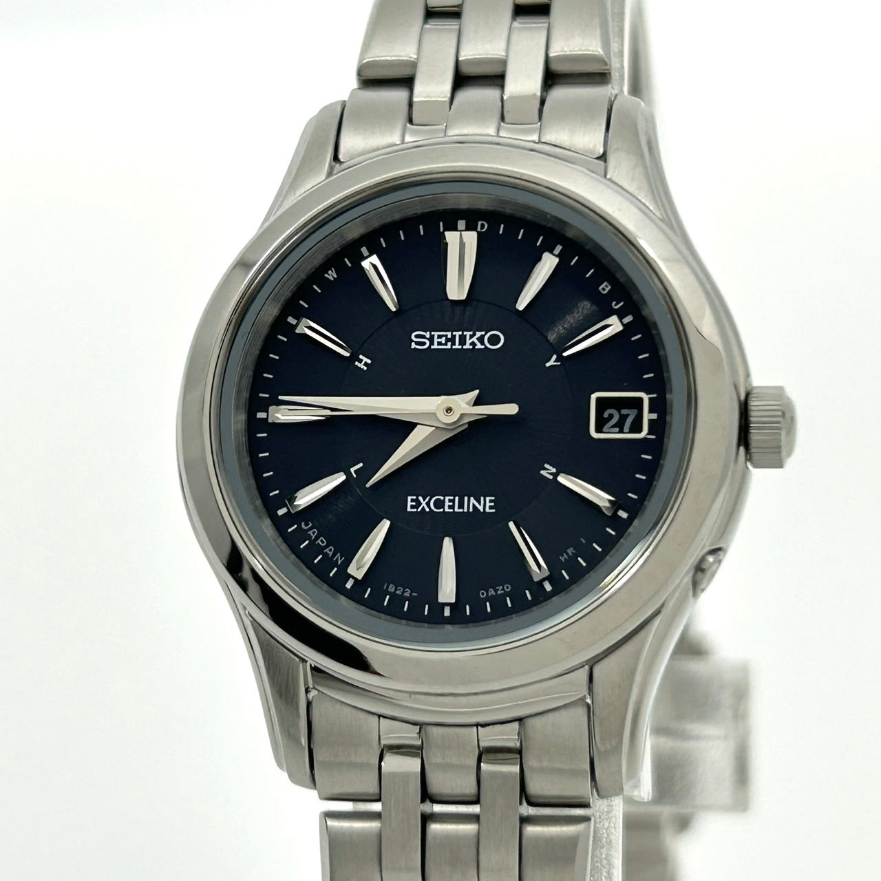 【稼働品/美品】 SEIKO セイコー EXCELINE エクセリーヌ 1B22-0AM0 レディース 腕時計 ソーラー電波 デイト ブラック文字盤 シルバー ステンレススチール アナログ エレガント ドレスウォッチ ビジネス フォーマル クリーニング済 G2