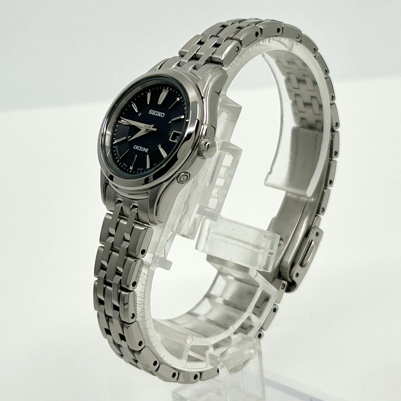【稼働品/美品】 SEIKO セイコー EXCELINE エクセリーヌ 1B22-0AM0 レディース 腕時計 ソーラー電波 デイト ブラック文字盤 シルバー ステンレススチール アナログ エレガント ドレスウォッチ ビジネス フォーマル クリーニング済 G2