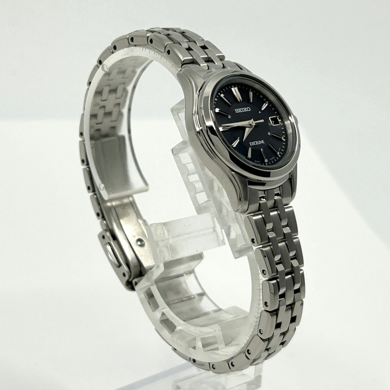 【稼働品/美品】 SEIKO セイコー EXCELINE エクセリーヌ 1B22-0AM0 レディース 腕時計 ソーラー電波 デイト ブラック文字盤 シルバー ステンレススチール アナログ エレガント ドレスウォッチ ビジネス フォーマル クリーニング済 G2