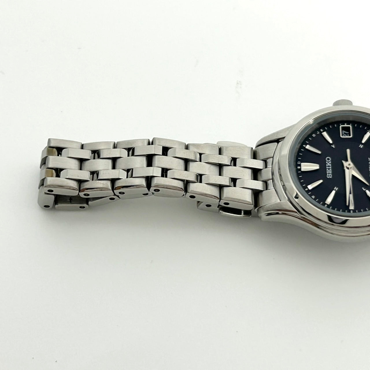 【稼働品/美品】 SEIKO セイコー EXCELINE エクセリーヌ 1B22-0AM0 レディース 腕時計 ソーラー電波 デイト ブラック文字盤 シルバー ステンレススチール アナログ エレガント ドレスウォッチ ビジネス フォーマル クリーニング済 G2