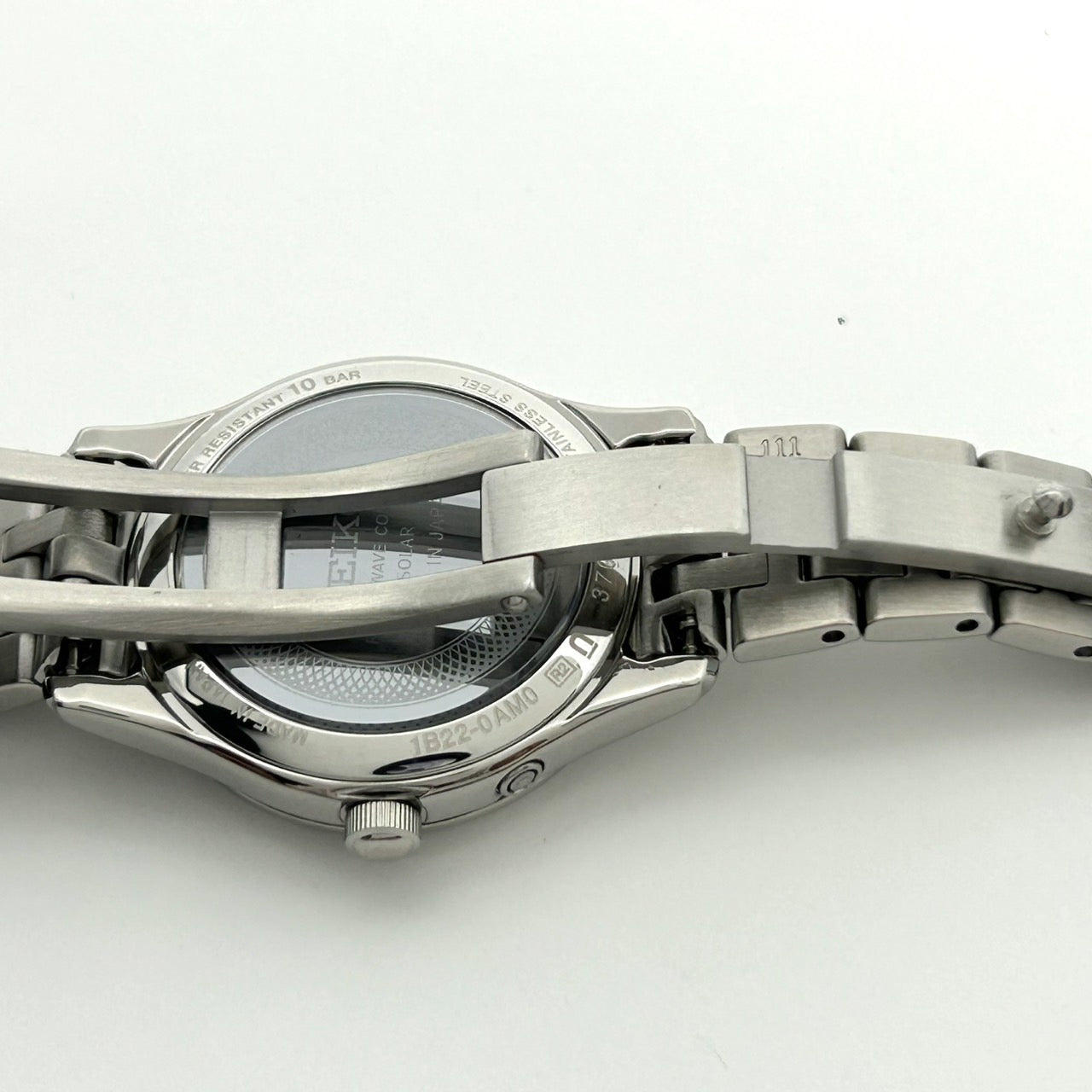 【稼働品/美品】 SEIKO セイコー EXCELINE エクセリーヌ 1B22-0AM0 レディース 腕時計 ソーラー電波 デイト ブラック文字盤 シルバー ステンレススチール アナログ エレガント ドレスウォッチ ビジネス フォーマル クリーニング済 G2