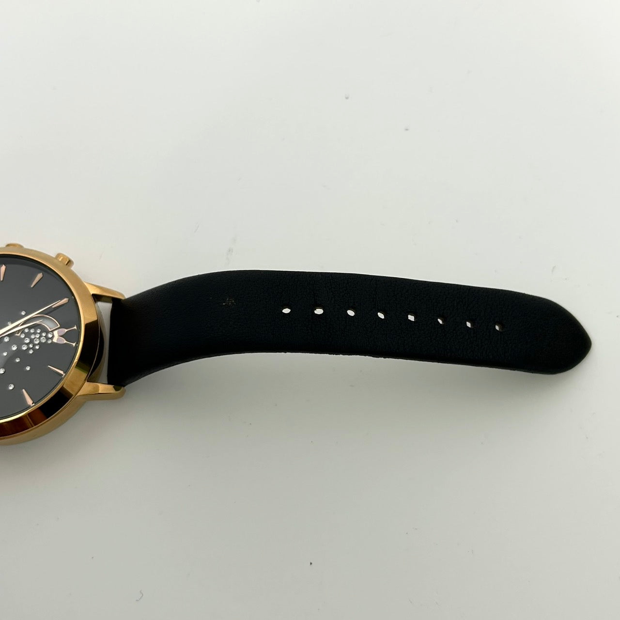 【電池交換済／稼働品／美品／箱付】 Kate Spade ケイトスペード スマートウォッチ KST23100 レディース 腕時計 ハイブリッド アナログ cheers! シャンパン ブラック文字盤 ゴールド ブラックレザーベルト エレガント フェミニン G