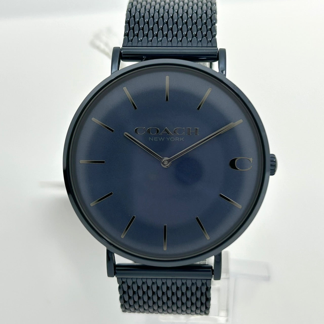 【電池交換済/未使用級/箱付】COACH コーチ PERRY ペリー 腕時計 CA.124.2.34.1577 クオーツ アナログ ブルー文字盤 ダークブルー メッシュブレスレット シンプル エレガント クラシック ビジネス フォーマル クリーニング済 G