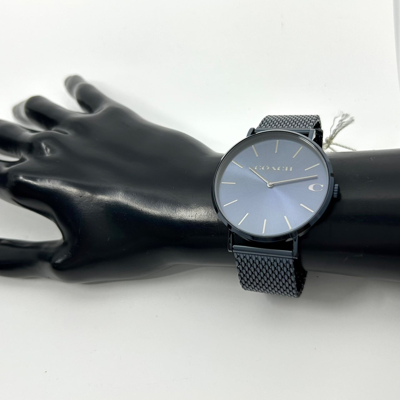 【電池交換済/未使用級/箱付】COACH コーチ PERRY ペリー 腕時計 CA.124.2.34.1577 クオーツ アナログ ブルー文字盤 ダークブルー メッシュブレスレット シンプル エレガント クラシック ビジネス フォーマル クリーニング済 G