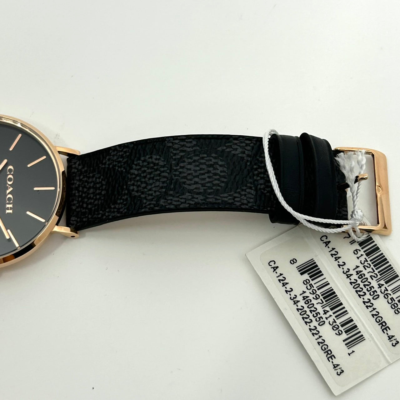 【電池交換済/未使用級/箱付】COACH コーチ PERRY ペリー レディース 腕時計 CA.124.2.34.2022 クオーツ アナログ ブラック文字盤 ローズゴールド 黒革ベルト クラシック ドレスウォッチ ビジネス フォーマル クリーニング済 G