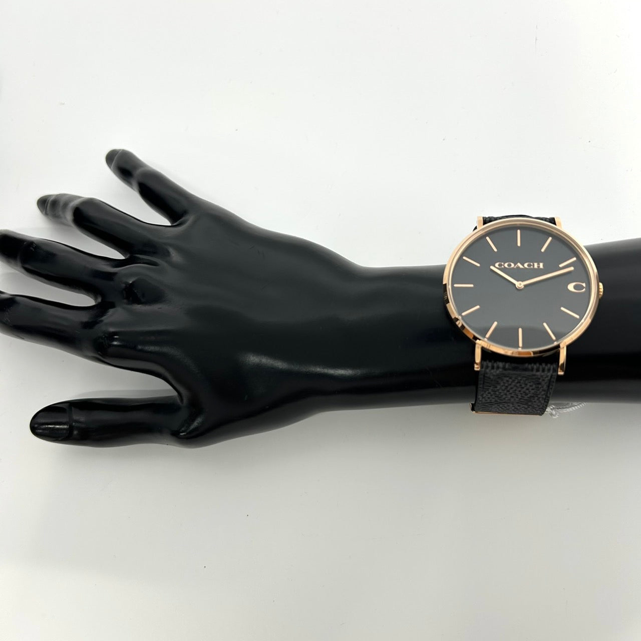 【電池交換済/未使用級/箱付】COACH コーチ PERRY ペリー レディース 腕時計 CA.124.2.34.2022 クオーツ アナログ ブラック文字盤 ローズゴールド 黒革ベルト クラシック ドレスウォッチ ビジネス フォーマル クリーニング済 G