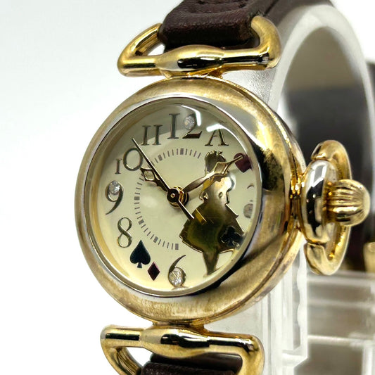 【限定/完売品】 Disney ディズニー 不思議の国のアリス コラボ 腕時計 ラインストーン ゴールドカラー クオーツ ラウンド レディース アナログ G1