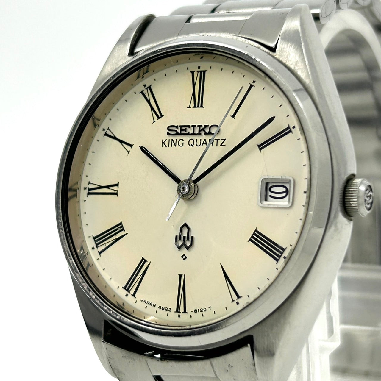 美品 希少 セイコー キングクォーツ KQ 腕時計 メンズ 4822-8110 3針 デイデイト シルバー 白文字盤 SS ラウンド クォーツ 純正ベルト ヴィンテージ SEIKO G1