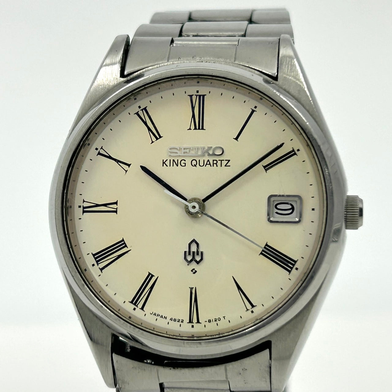 美品 希少 セイコー キングクォーツ KQ 腕時計 メンズ 4822-8110 3針 デイデイト シルバー 白文字盤 SS ラウンド クォーツ 純正ベルト ヴィンテージ SEIKO G1