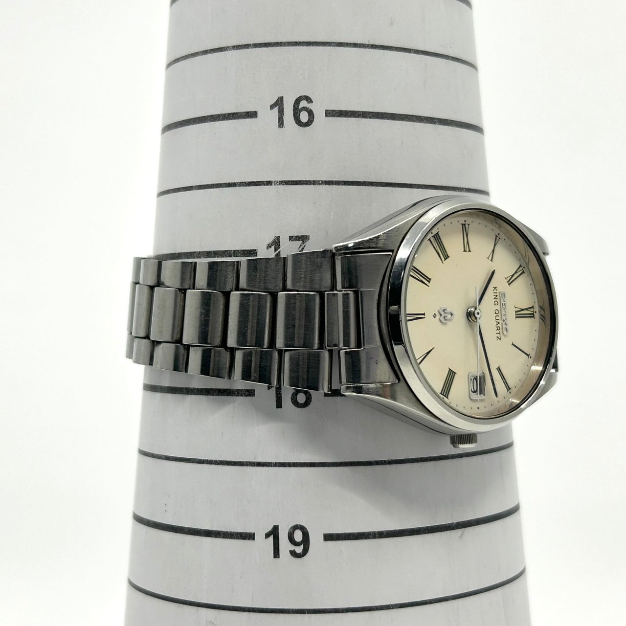 美品 希少 セイコー キングクォーツ KQ 腕時計 メンズ 4822-8110 3針 デイデイト シルバー 白文字盤 SS ラウンド クォーツ 純正ベルト ヴィンテージ SEIKO G1