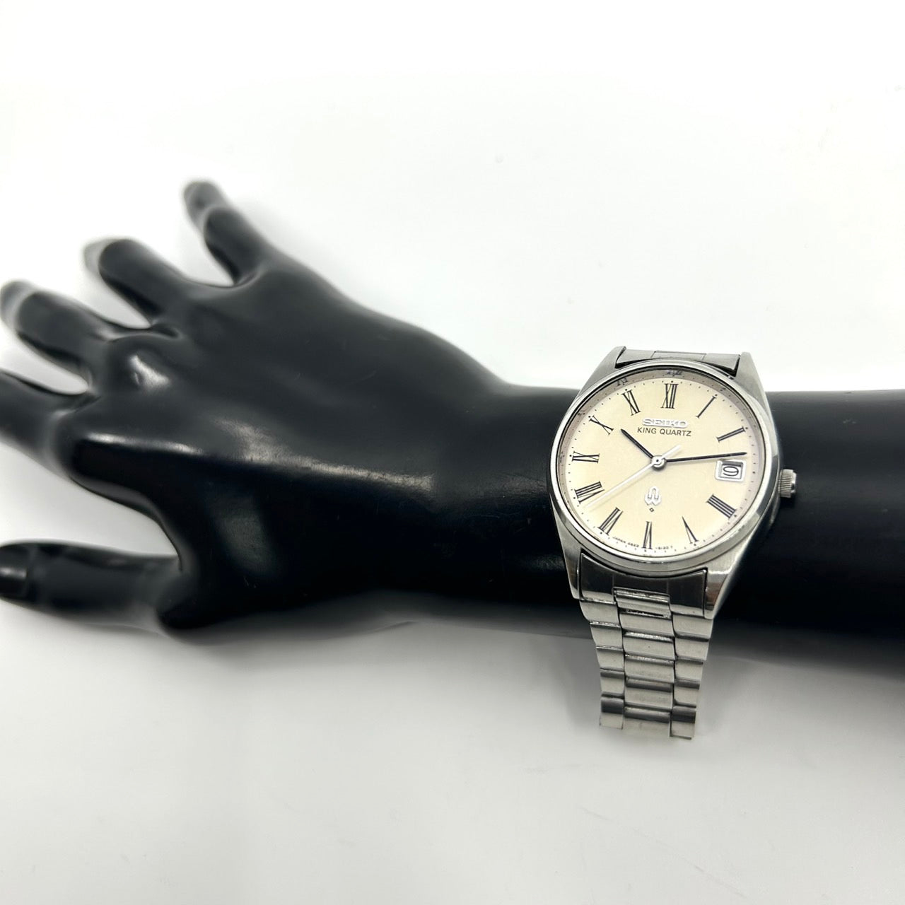 美品 希少 セイコー キングクォーツ KQ 腕時計 メンズ 4822-8110 3針 デイデイト シルバー 白文字盤 SS ラウンド クォーツ 純正ベルト ヴィンテージ SEIKO G1