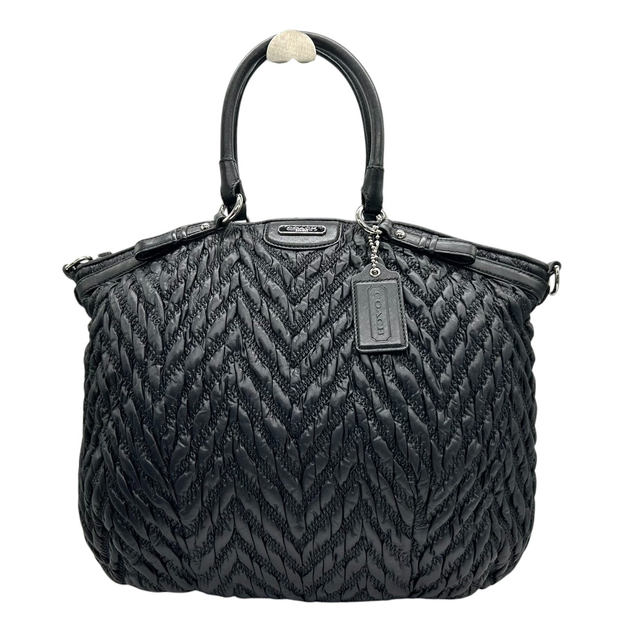 【未使用級/クリーニング済】COACH コーチ マディソン キルテッド シェブロン F18634 2WAY トートバッグ ショルダーバッグ レザー 黒 レディース 大容量 A4収納可 ビジネス 通勤通学 エレガント 肩掛け 斜め掛け チャーム 保存袋付 S31