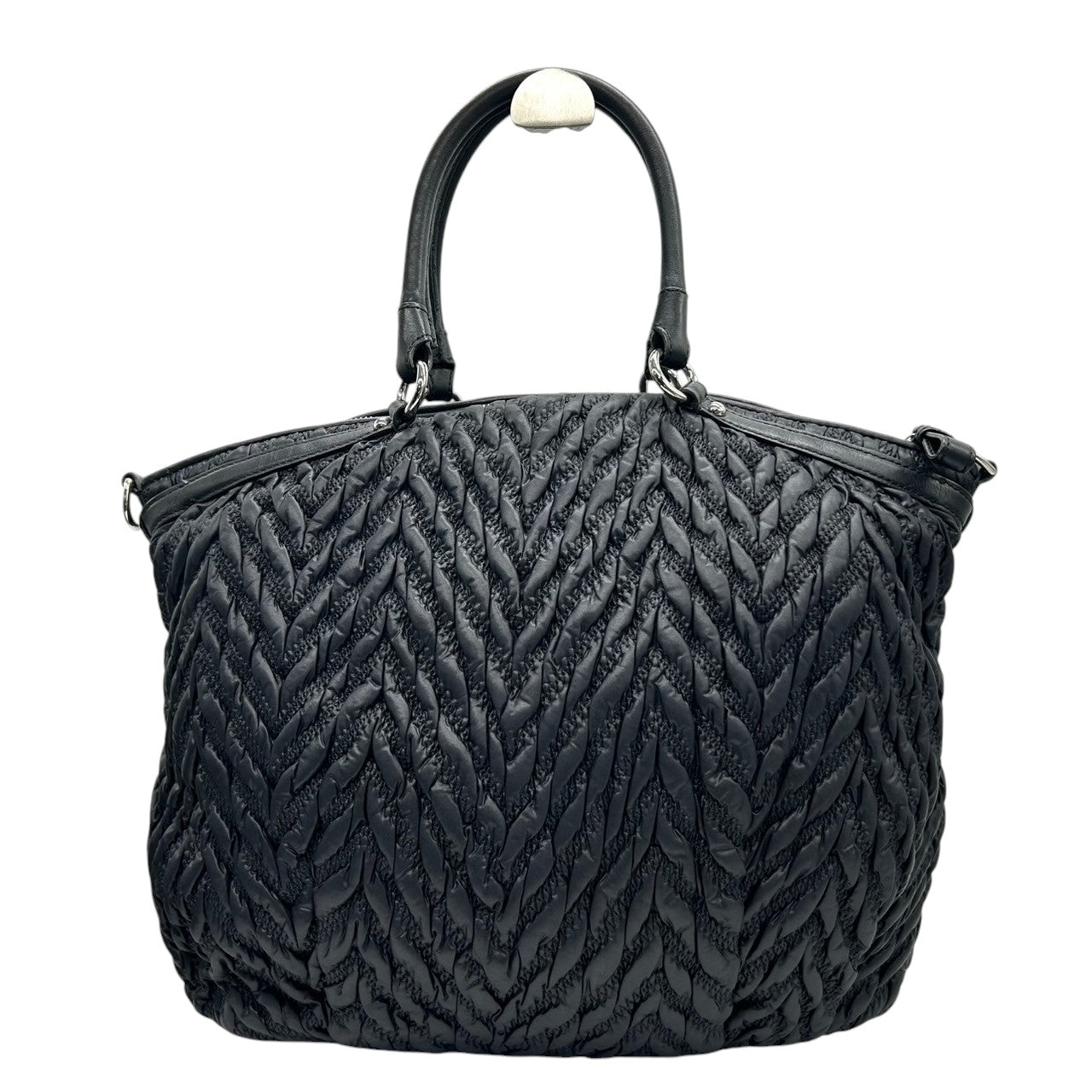 【未使用級/クリーニング済】COACH コーチ マディソン キルテッド シェブロン F18634 2WAY トートバッグ ショルダーバッグ レザー 黒 レディース 大容量 A4収納可 ビジネス 通勤通学 エレガント 肩掛け 斜め掛け チャーム 保存袋付 S31