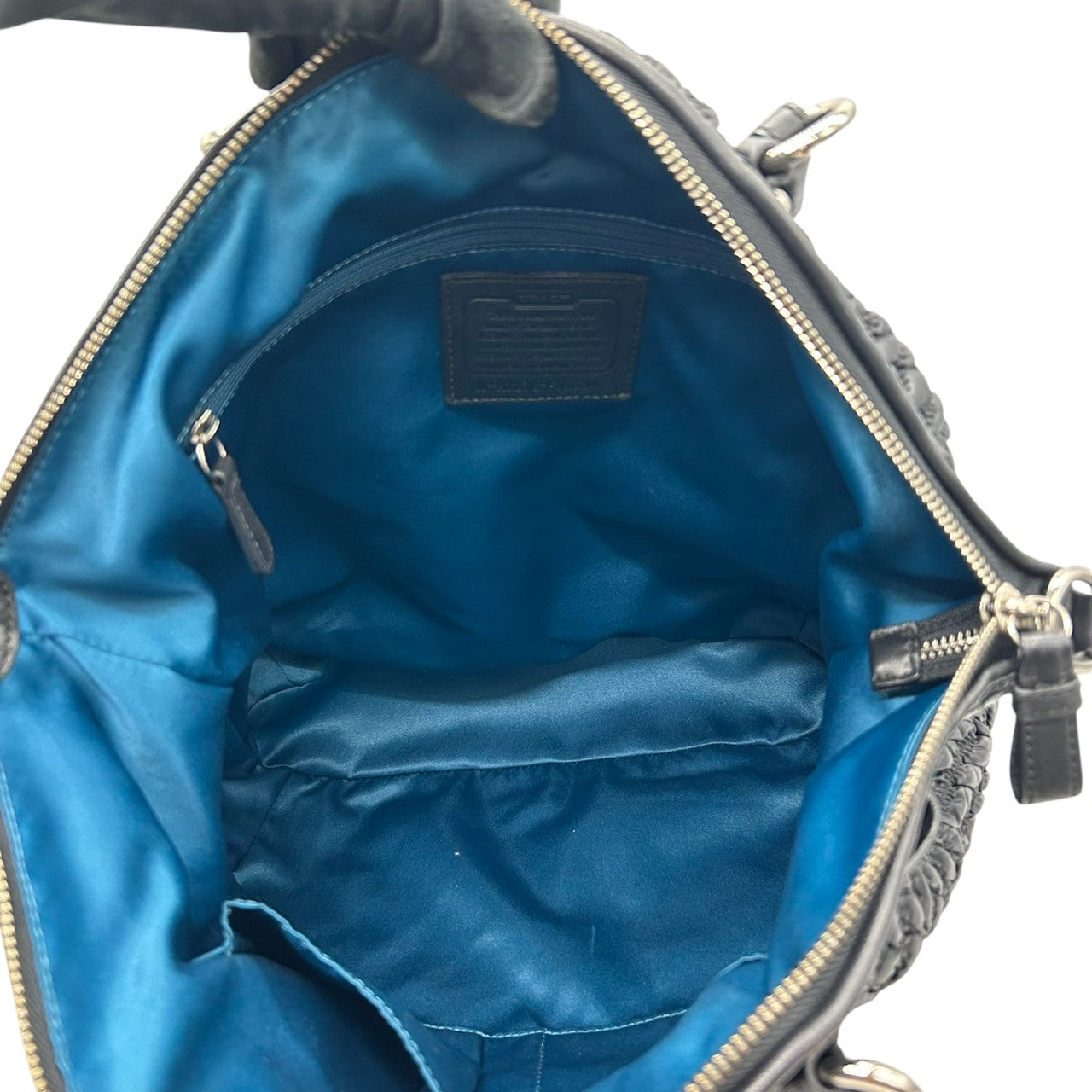 【未使用級/クリーニング済】COACH コーチ マディソン キルテッド シェブロン F18634 2WAY トートバッグ ショルダーバッグ レザー 黒 レディース 大容量 A4収納可 ビジネス 通勤通学 エレガント 肩掛け 斜め掛け チャーム 保存袋付 S31