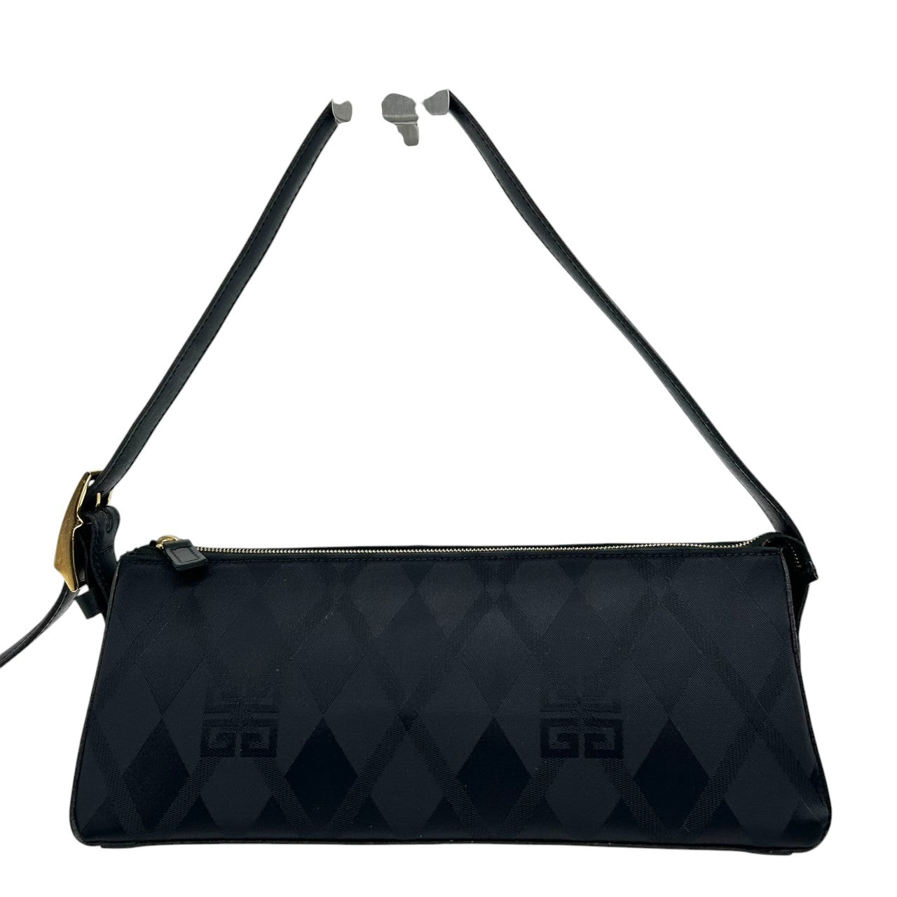 【美品／クリーニング済】 GIVENCHY ジバンシィ ジバンシー ハンドバッグ アクセサリーポーチ 4Gロゴ ナイロン レザー 黒 レディース トライアングル 三角 ピラミッド型 ミニバッグ ビンテージ クラシック フォーマル パーティー S31