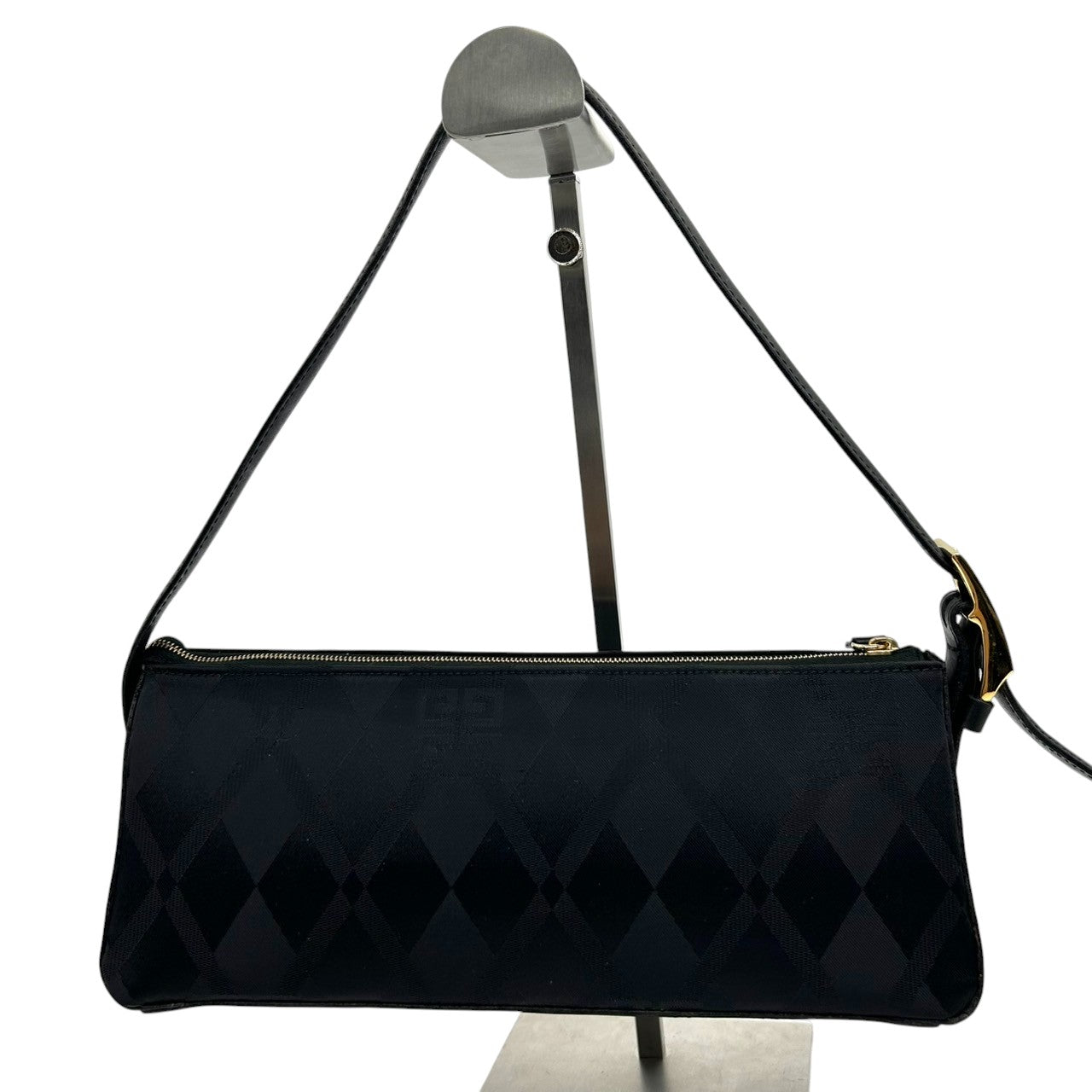 【美品／クリーニング済】 GIVENCHY ジバンシィ ジバンシー ハンドバッグ アクセサリーポーチ 4Gロゴ ナイロン レザー 黒 レディース トライアングル 三角 ピラミッド型 ミニバッグ ビンテージ クラシック フォーマル パーティー S31