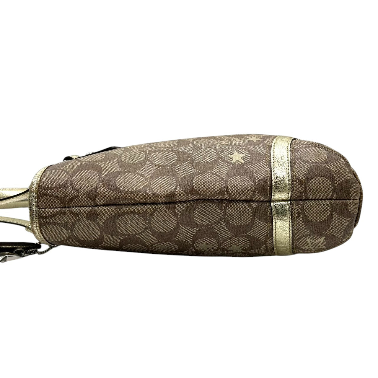 【未使用級】 COACH コーチ トートバッグ F18853 シグネチャー スター 星柄 PVC レザー ブラウン ゴールド レディース A4収納可 肩掛け チャーム付 通勤 通学 エレガント キュート 大容量 s49