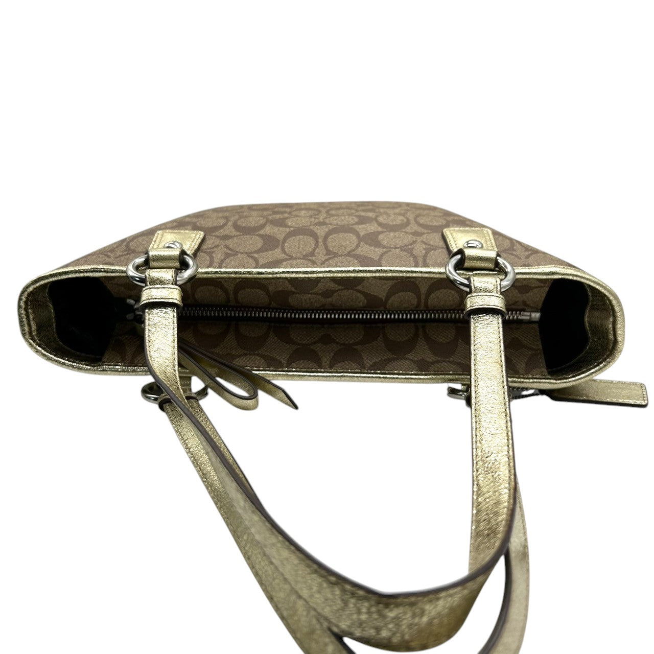 【未使用級】 COACH コーチ トートバッグ F18853 シグネチャー スター 星柄 PVC レザー ブラウン ゴールド レディース A4収納可 肩掛け チャーム付 通勤 通学 エレガント キュート 大容量 s49