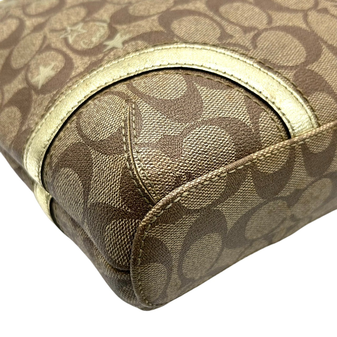 【未使用級】 COACH コーチ トートバッグ F18853 シグネチャー スター 星柄 PVC レザー ブラウン ゴールド レディース A4収納可 肩掛け チャーム付 通勤 通学 エレガント キュート 大容量 s49