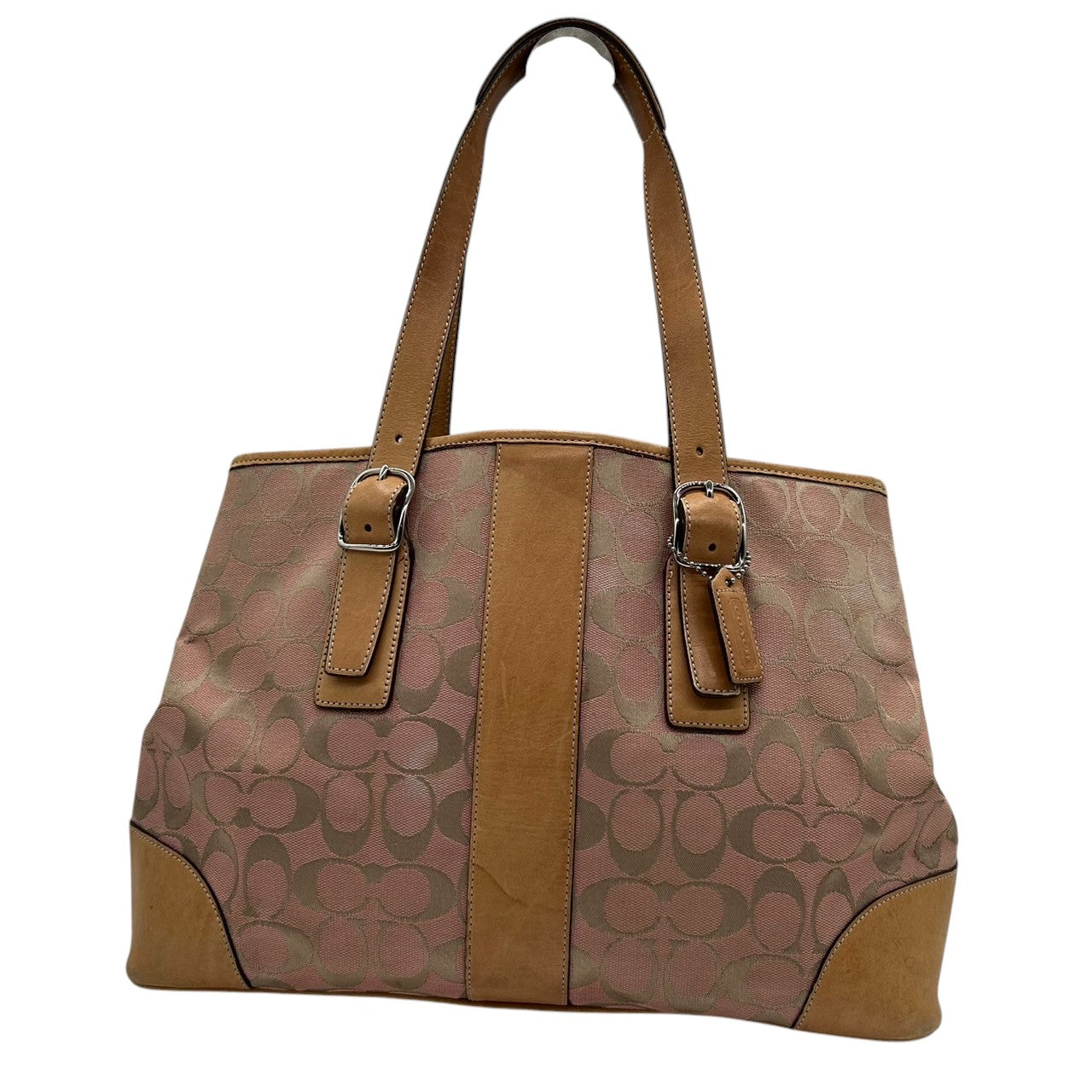 コーチ トートバッグ 6337 シグネチャー レディース COACH キャンバス レザー ピンク ベージュ 人気モデル 大容量 A4収納可 肩掛け 通勤 通学 クラシック エレガント チャーム付 クリーニング済み s49