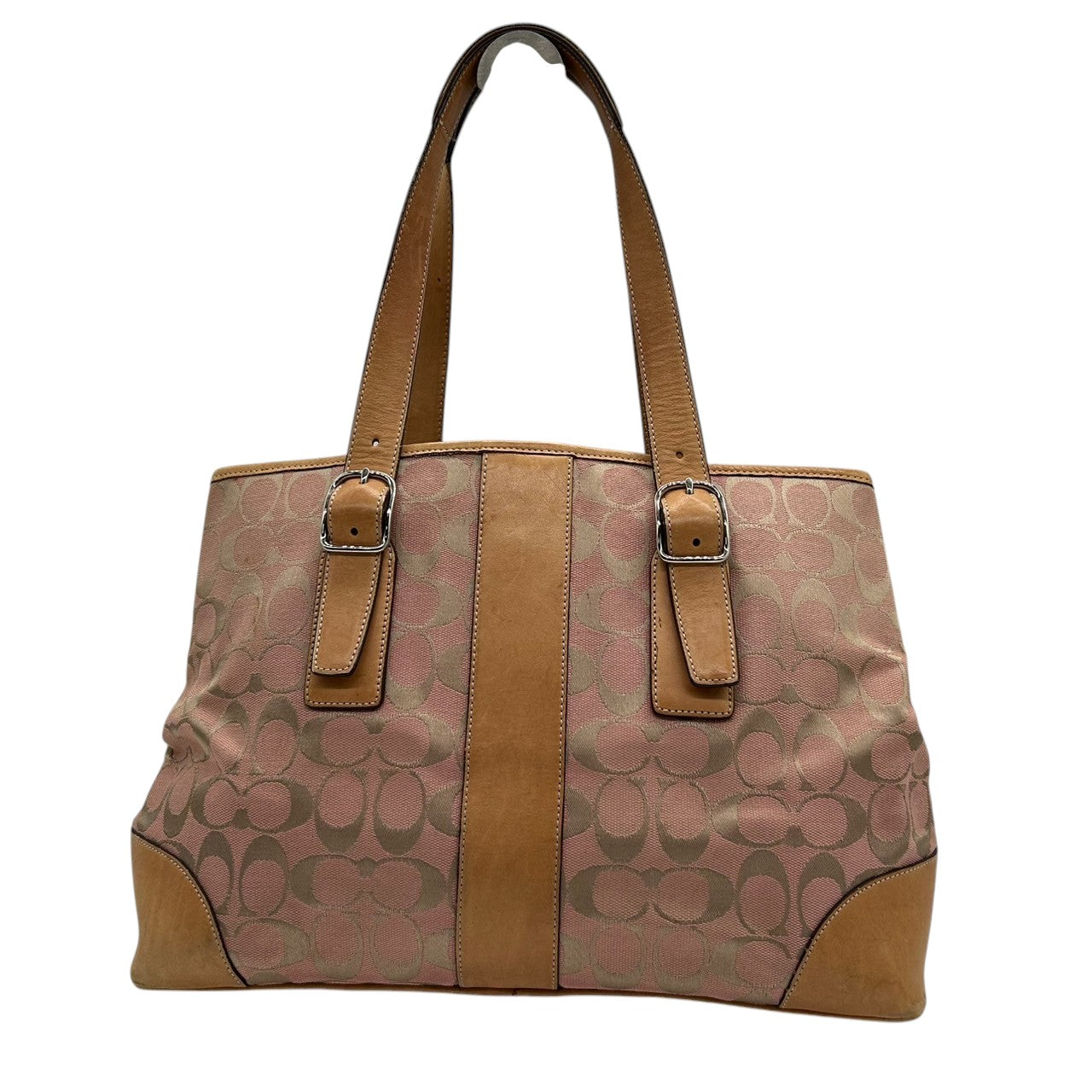コーチ トートバッグ 6337 シグネチャー レディース COACH キャンバス レザー ピンク ベージュ 人気モデル 大容量 A4収納可 肩掛け 通勤 通学 クラシック エレガント チャーム付 クリーニング済み s49