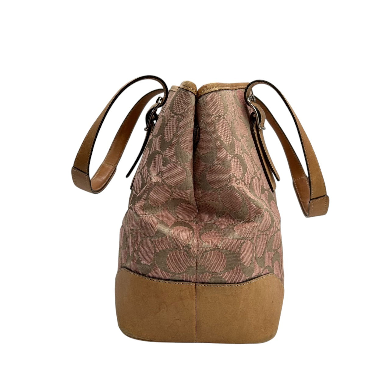 コーチ トートバッグ 6337 シグネチャー レディース COACH キャンバス レザー ピンク ベージュ 人気モデル 大容量 A4収納可 肩掛け 通勤 通学 クラシック エレガント チャーム付 クリーニング済み s49