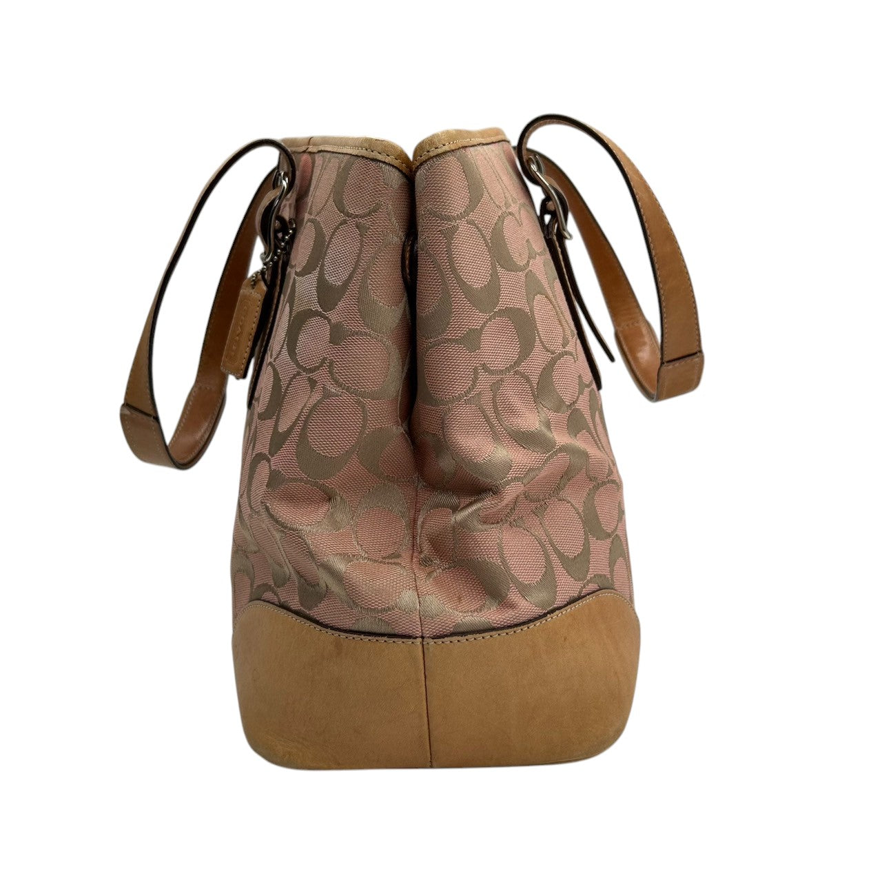 コーチ トートバッグ 6337 シグネチャー レディース COACH キャンバス レザー ピンク ベージュ 人気モデル 大容量 A4収納可 肩掛け 通勤 通学 クラシック エレガント チャーム付 クリーニング済み s49