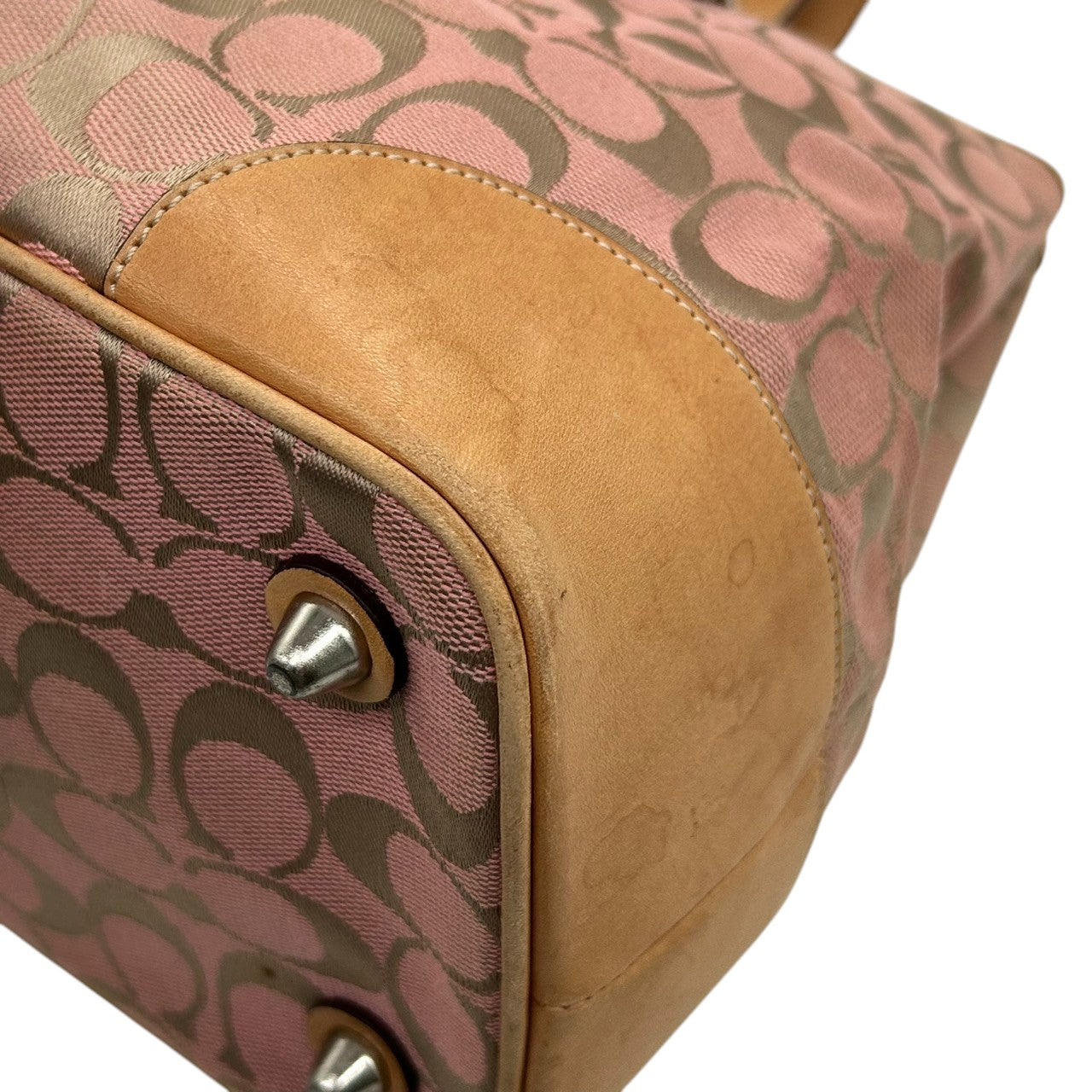 コーチ トートバッグ 6337 シグネチャー レディース COACH キャンバス レザー ピンク ベージュ 人気モデル 大容量 A4収納可 肩掛け 通勤 通学 クラシック エレガント チャーム付 クリーニング済み s49