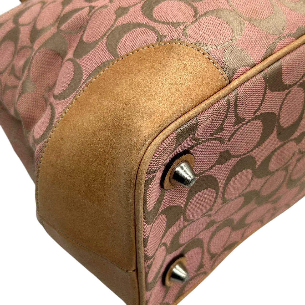 コーチ トートバッグ 6337 シグネチャー レディース COACH キャンバス レザー ピンク ベージュ 人気モデル 大容量 A4収納可 肩掛け 通勤 通学 クラシック エレガント チャーム付 クリーニング済み s49