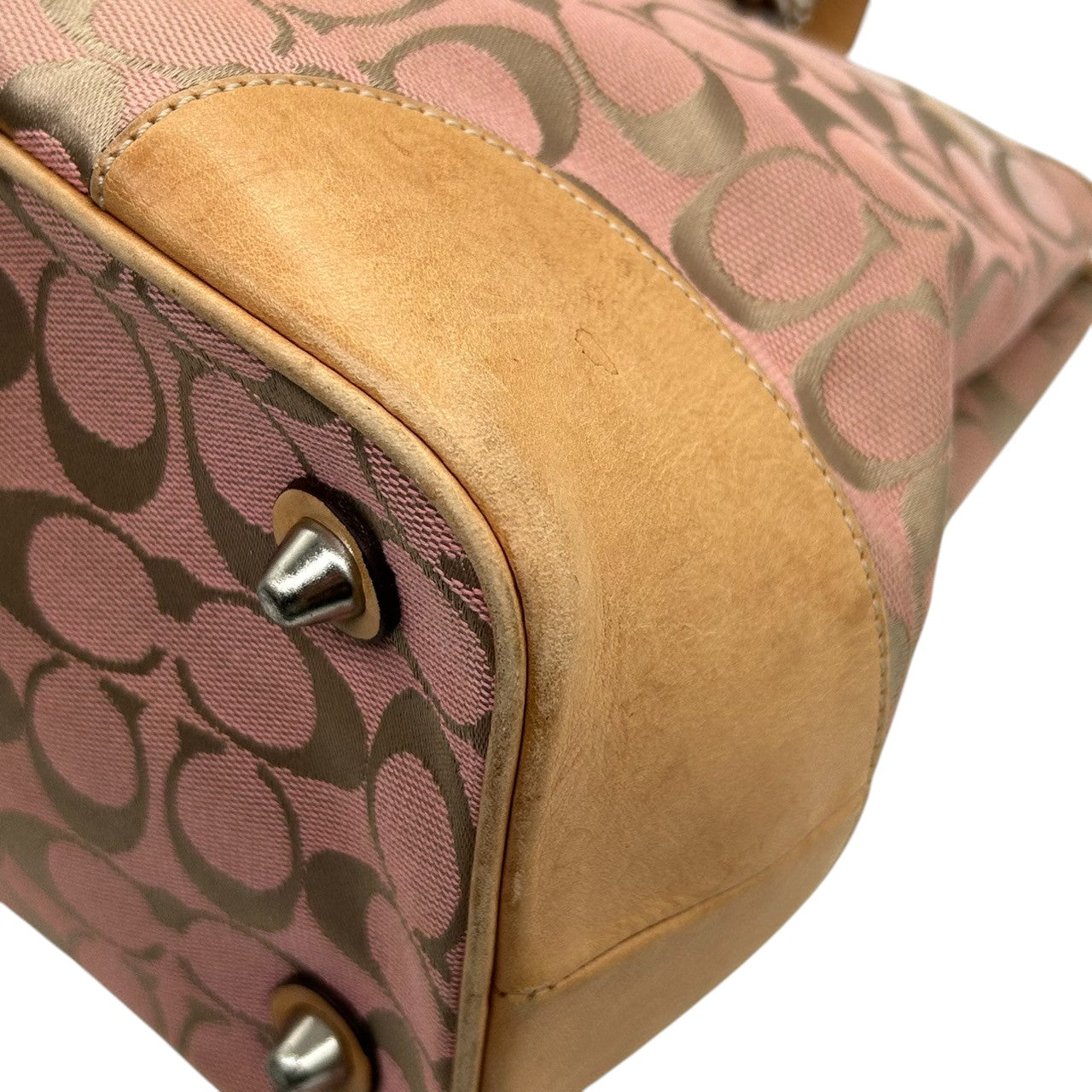 コーチ トートバッグ 6337 シグネチャー レディース COACH キャンバス レザー ピンク ベージュ 人気モデル 大容量 A4収納可 肩掛け 通勤 通学 クラシック エレガント チャーム付 クリーニング済み s49