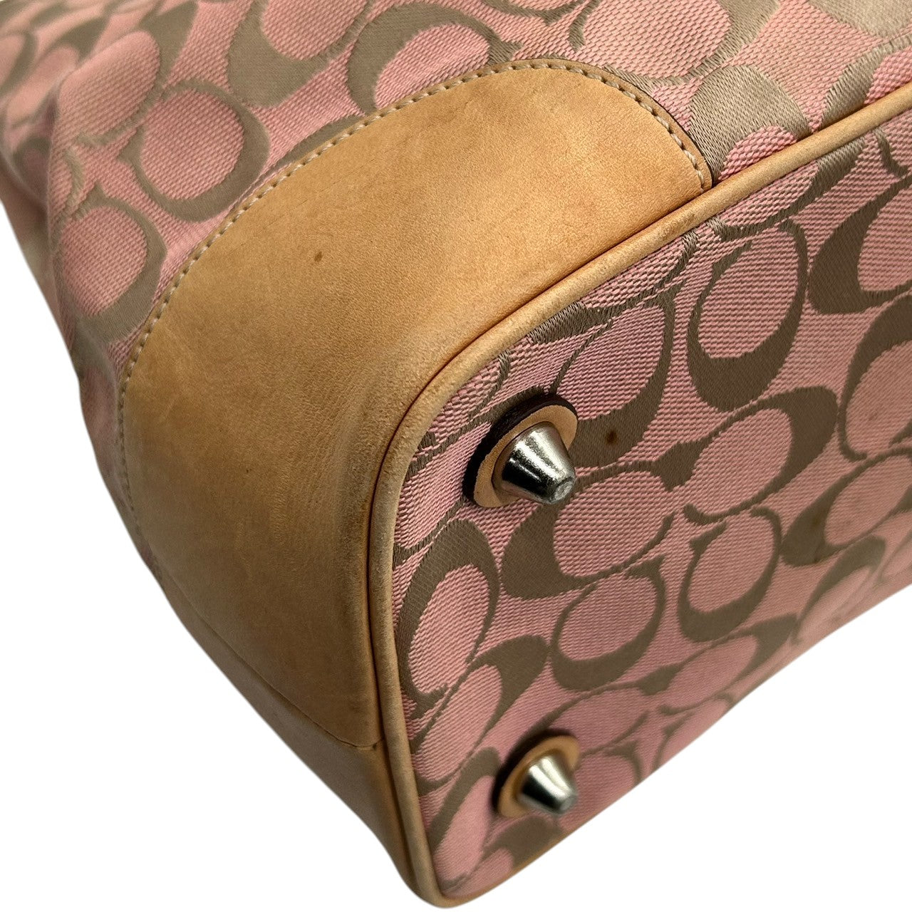 コーチ トートバッグ 6337 シグネチャー レディース COACH キャンバス レザー ピンク ベージュ 人気モデル 大容量 A4収納可 肩掛け 通勤 通学 クラシック エレガント チャーム付 クリーニング済み s49